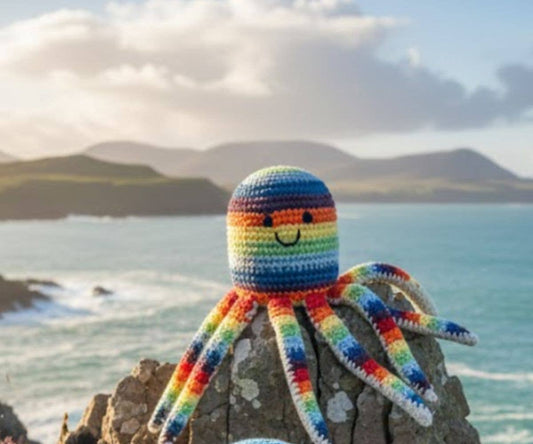 Fair Trade Crochet Bright Octopus Baby Rattle Organic Cotton