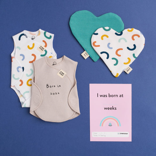 THE Ultimate NICU gift set - NICU vest, nest blanket, bonding hearts and milestone cards