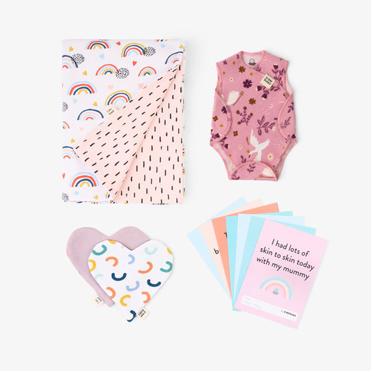 THE Ultimate NICU gift set (Pink/white)- NICU vest, nest blanket, bonding hearts and milestone cards