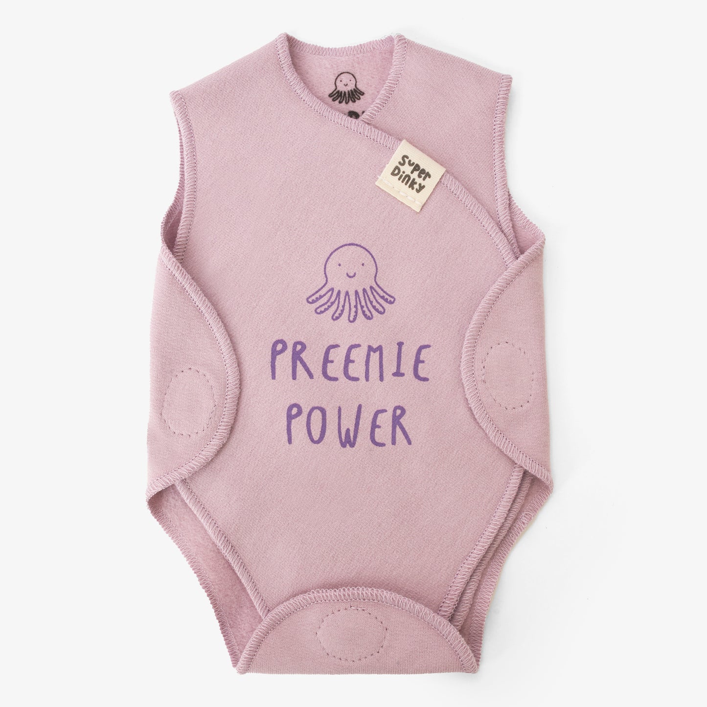 SuperDinky premature baby incubator vest for NICU  - Lilac preemie power print
