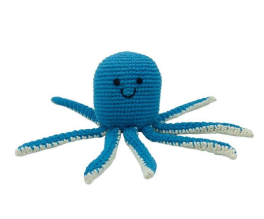 Fair Trade Crochet Blue Octopus Baby Rattle Organic Cotton
